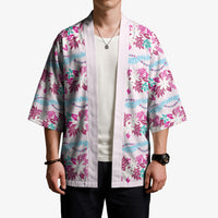 Monstera Tiare Plumeria Lei Pattern Kimono Pink Version