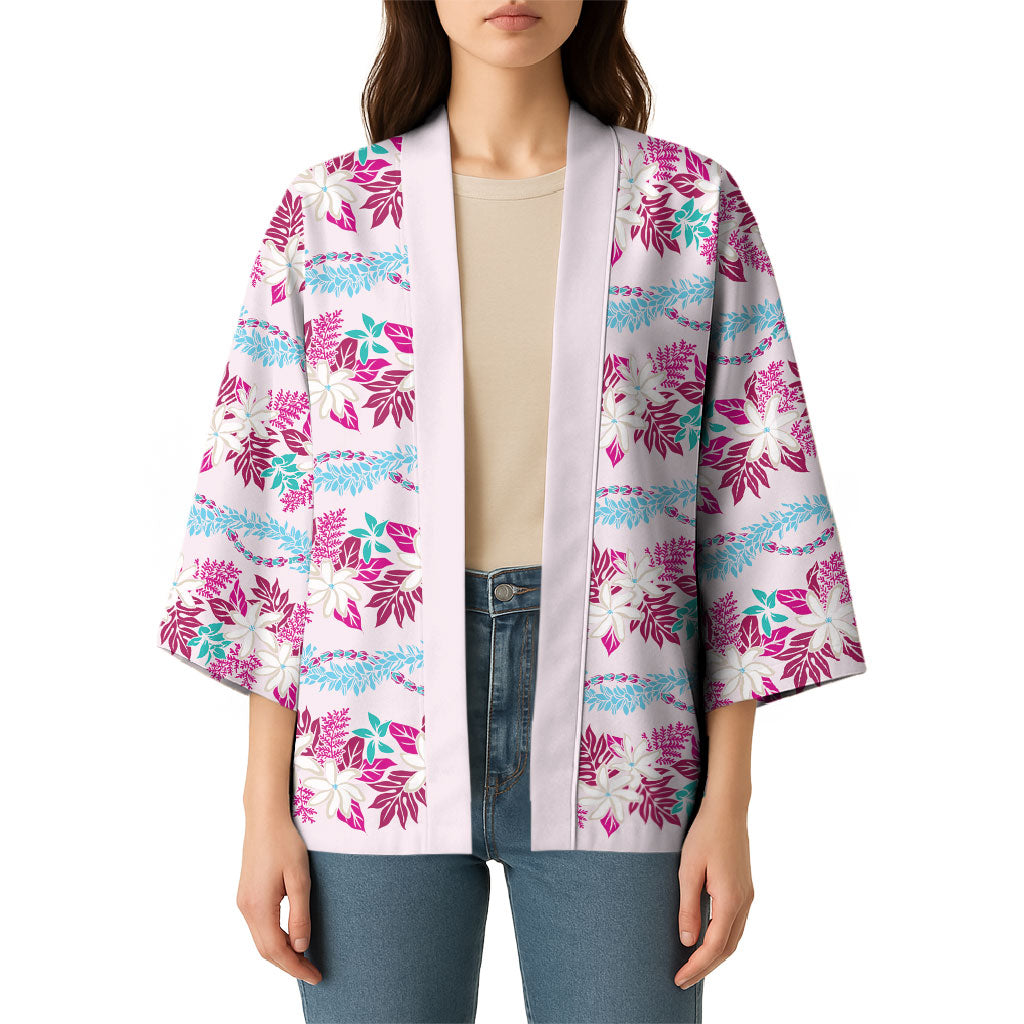 Monstera Tiare Plumeria Lei Pattern Kimono Pink Version