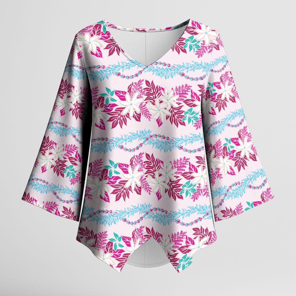 Monstera Tiare Plumeria Lei Pattern Kimono Sleeve Blouse Pink Version LT01 Female Pink - Polynesian Pride
