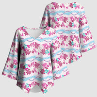 Monstera Tiare Plumeria Lei Pattern Kimono Sleeve Blouse Pink Version
