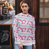 Monstera Tiare Plumeria Lei Pattern Ugly Christmas Sweater Pink Version
