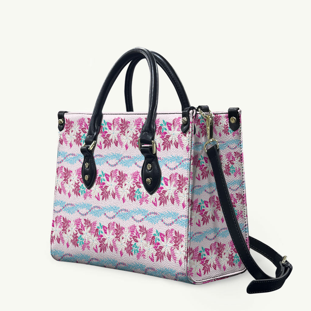 Monstera Tiare Plumeria Lei Pattern Leather Bag Pink Version