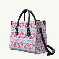 Monstera Tiare Plumeria Lei Pattern Leather Bag Pink Version