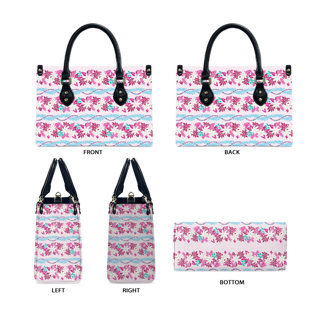 Monstera Tiare Plumeria Lei Pattern Leather Bag Pink Version