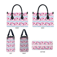 Monstera Tiare Plumeria Lei Pattern Leather Bag Pink Version