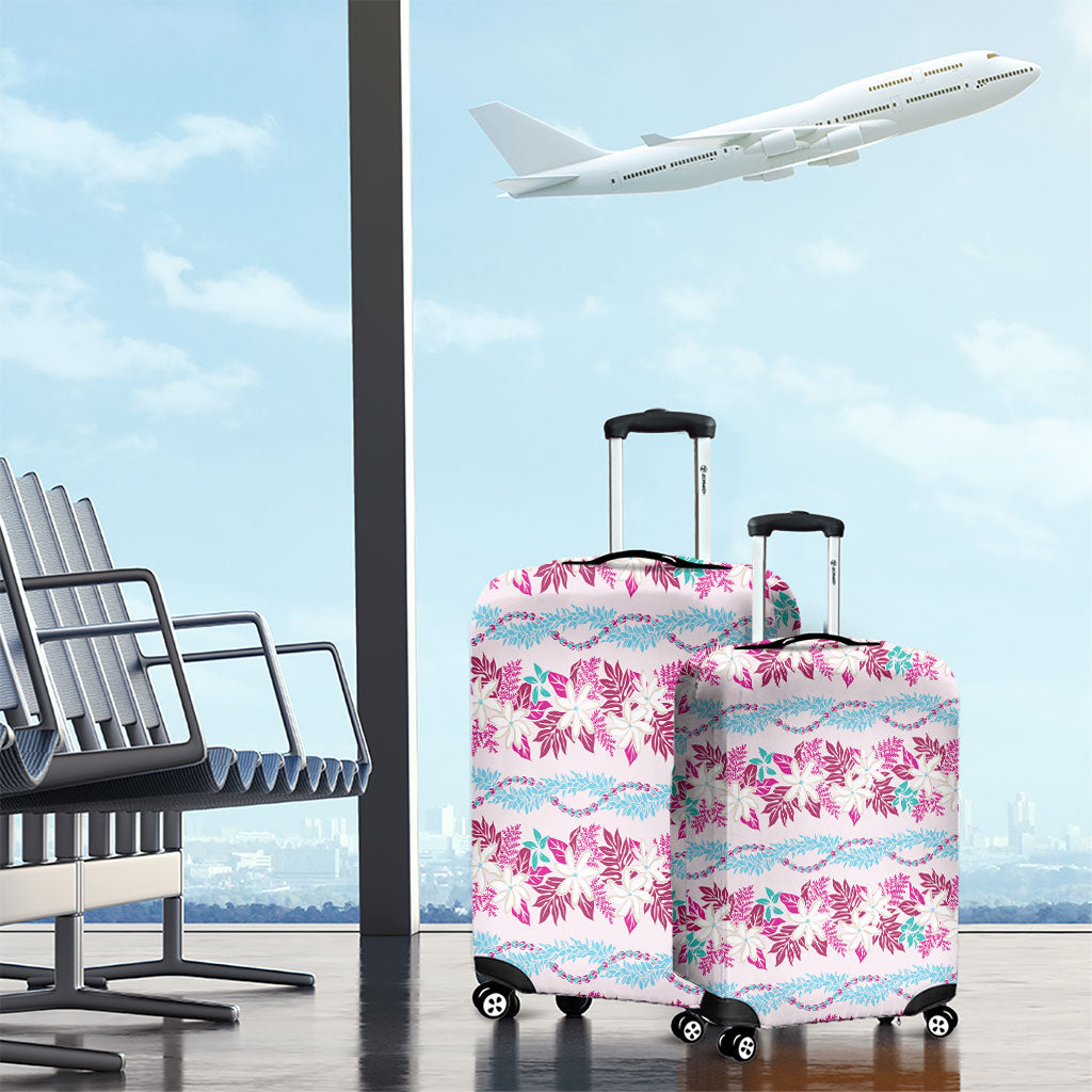Monstera Tiare Plumeria Lei Pattern Luggage Cover Pink Version