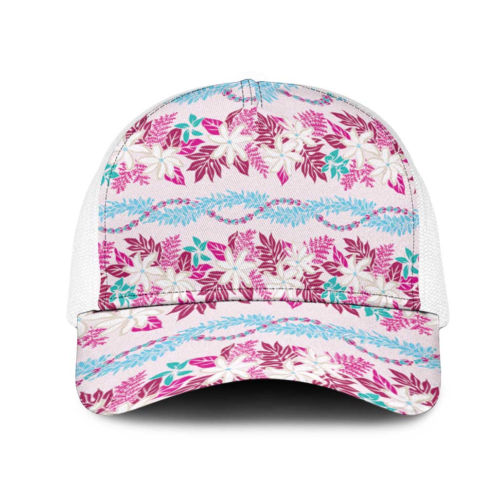 Monstera Tiare Plumeria Lei Pattern Mesh Trucker Cap Pink Version