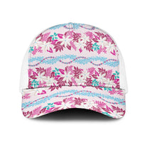 Monstera Tiare Plumeria Lei Pattern Mesh Trucker Cap Pink Version