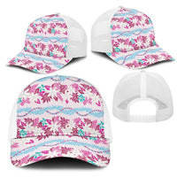 Monstera Tiare Plumeria Lei Pattern Mesh Trucker Cap Pink Version