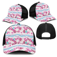 Monstera Tiare Plumeria Lei Pattern Mesh Trucker Cap Pink Version