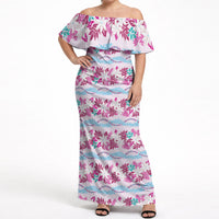 Monstera Tiare Plumeria Lei Pattern Off Shoulder Maxi Dress Pink Version