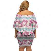 Monstera Tiare Plumeria Lei Pattern Off Shoulder Short Dress Pink Version LT01 - Polynesian Pride