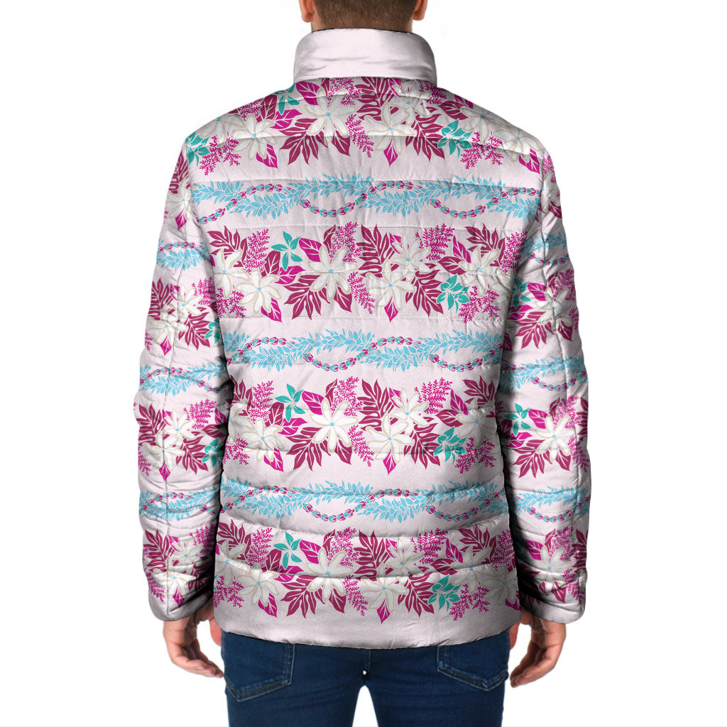 Monstera Tiare Plumeria Lei Pattern Padded Jacket Pink Version LT01 - Polynesian Pride