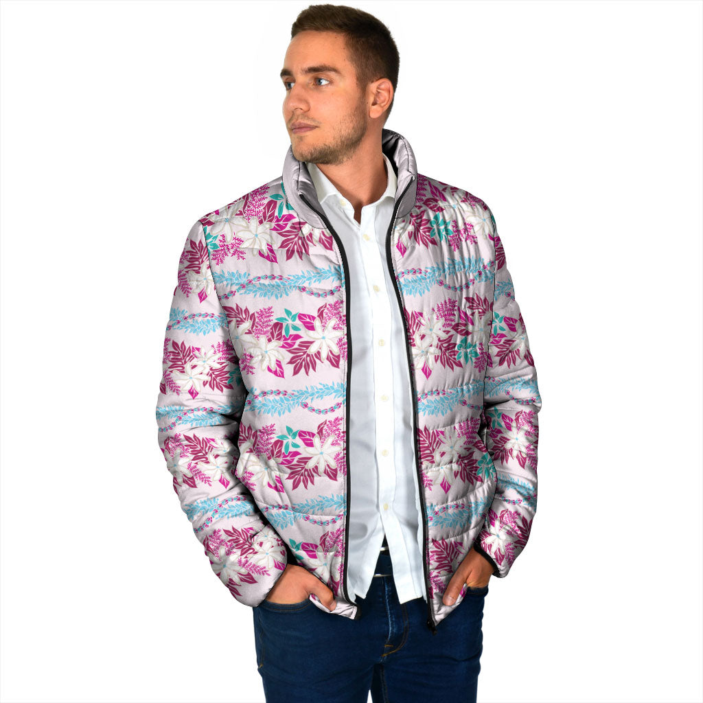 Monstera Tiare Plumeria Lei Pattern Padded Jacket Pink Version LT01 - Polynesian Pride