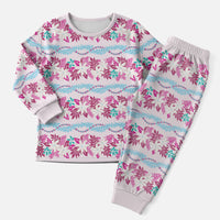 Monstera Tiare Plumeria Lei Pattern Christmas Pajama Set Pink Version
