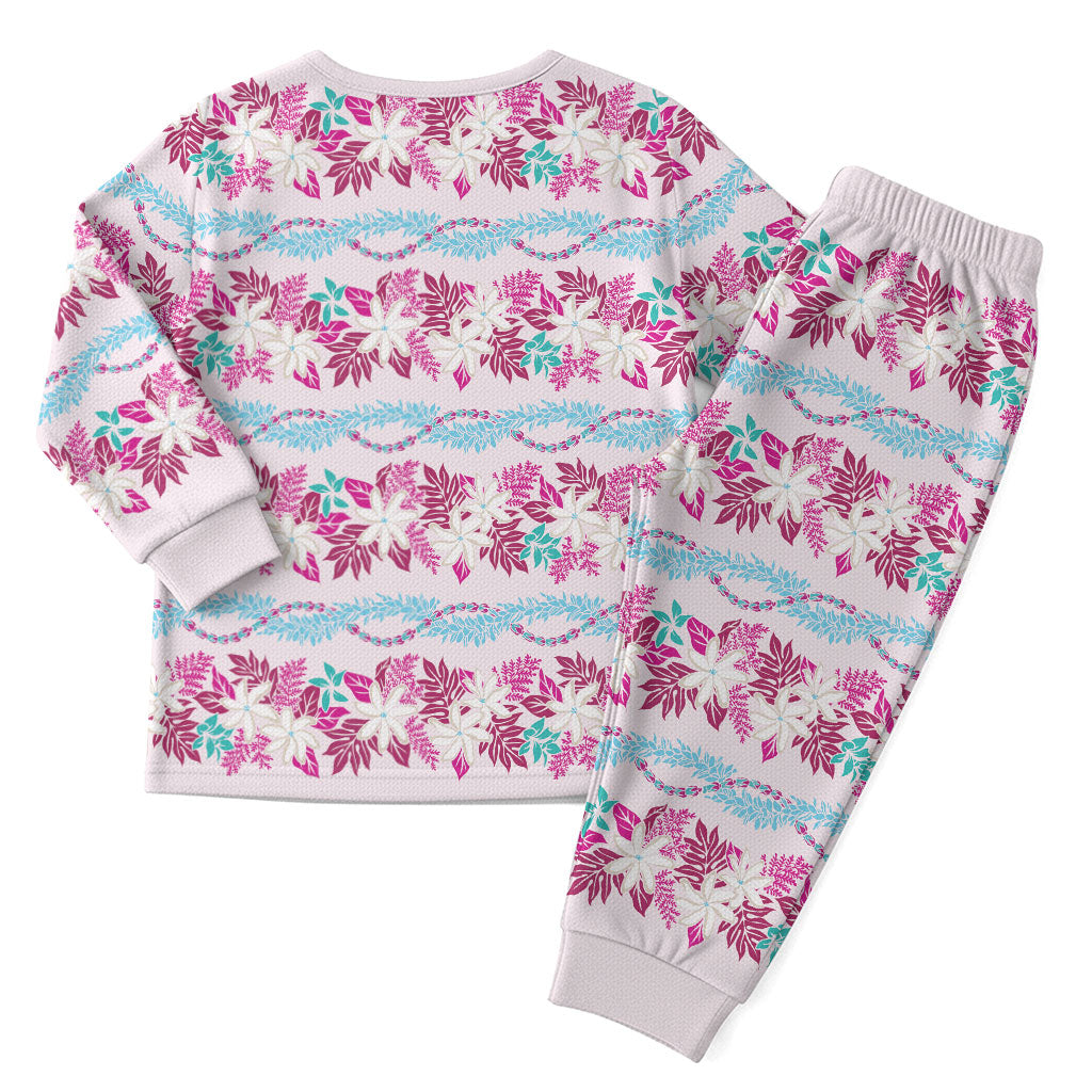 Monstera Tiare Plumeria Lei Pattern Christmas Pajama Set Pink Version