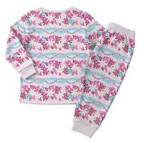 Monstera Tiare Plumeria Lei Pattern Christmas Pajama Set Pink Version