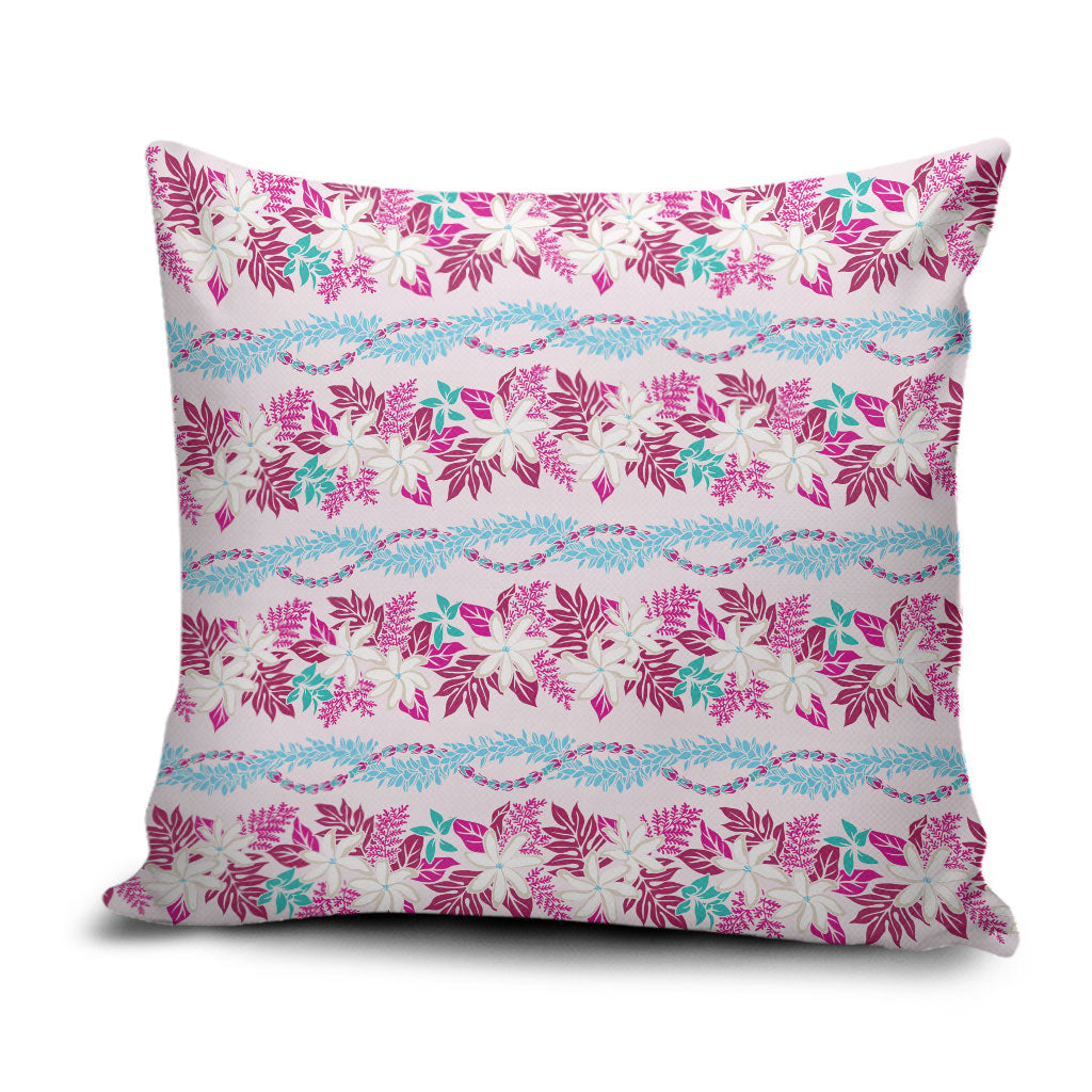 Monstera Tiare Plumeria Lei Pattern Pillow Cover Pink Version