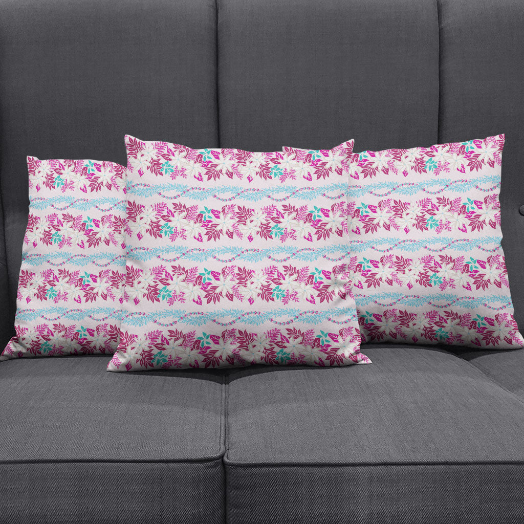 Monstera Tiare Plumeria Lei Pattern Pillow Cover Pink Version