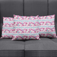 Monstera Tiare Plumeria Lei Pattern Pillow Cover Pink Version