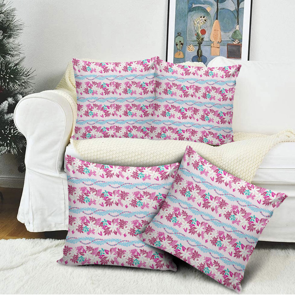 Monstera Tiare Plumeria Lei Pattern Pillow Cover Pink Version