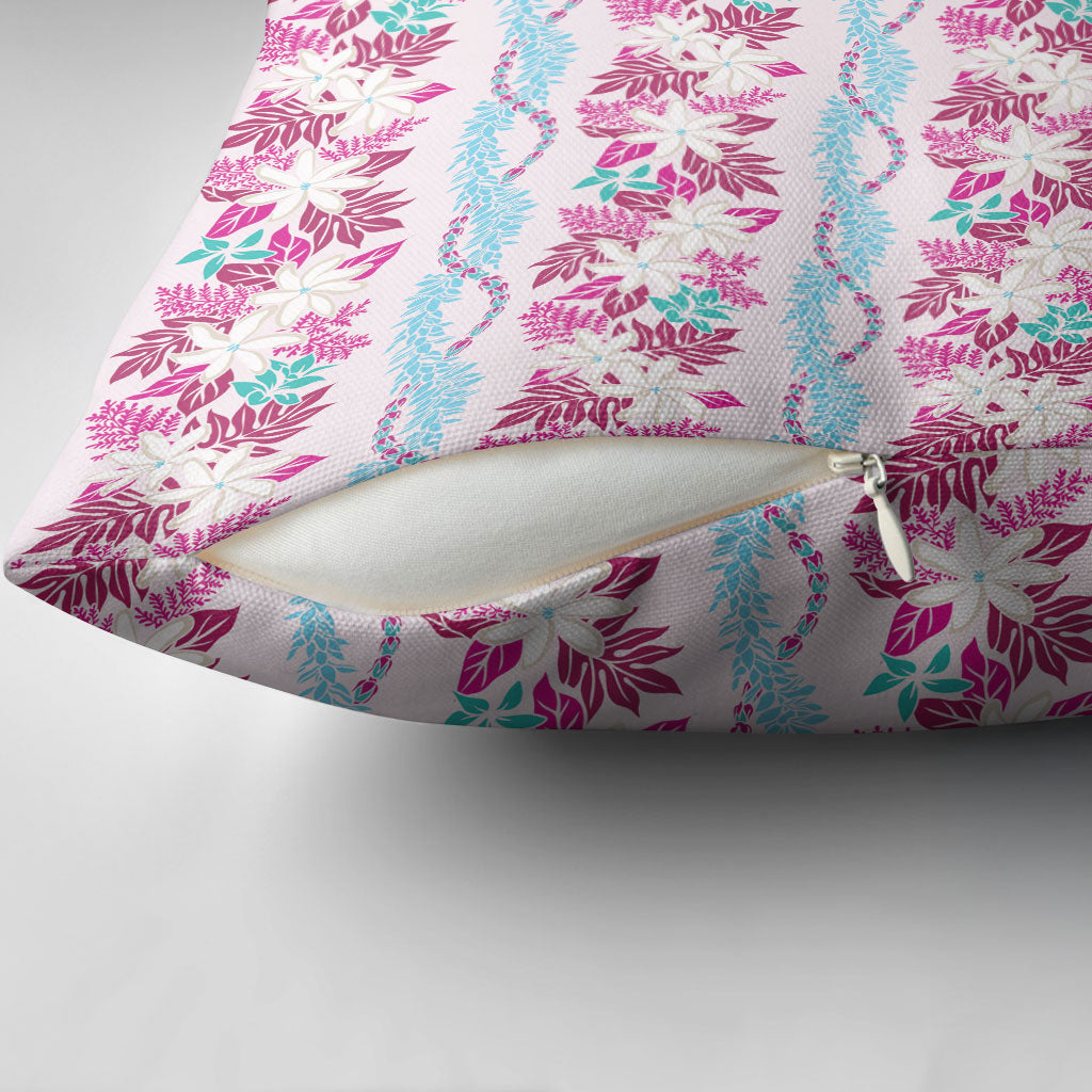 Monstera Tiare Plumeria Lei Pattern Pillow Cover Pink Version