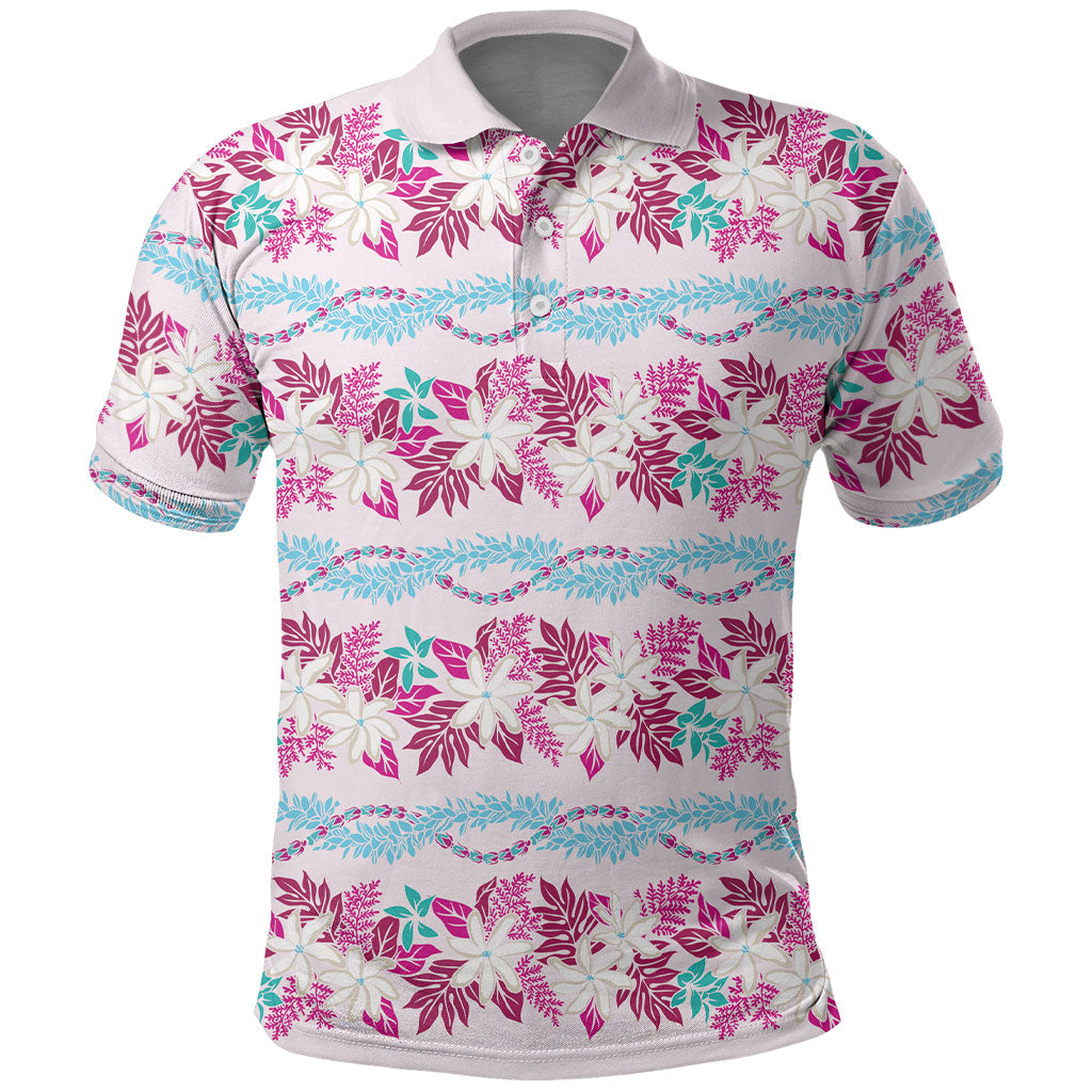 Monstera Tiare Plumeria Lei Pattern Polo Shirt Pink Version