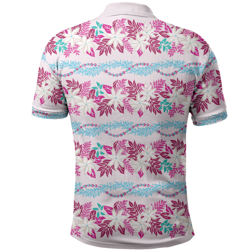 Monstera Tiare Plumeria Lei Pattern Polo Shirt Pink Version