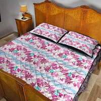 Monstera Tiare Plumeria Lei Pattern Quilt Bed Set Pink Version