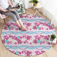 Monstera Tiare Plumeria Lei Pattern Round Carpet Pink Version