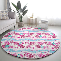 Monstera Tiare Plumeria Lei Pattern Round Carpet Pink Version