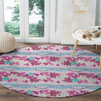 Monstera Tiare Plumeria Lei Pattern Round Carpet Pink Version