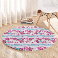 Monstera Tiare Plumeria Lei Pattern Round Carpet Pink Version
