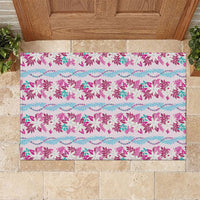 Monstera Tiare Plumeria Lei Pattern Rubber Doormat Pink Version