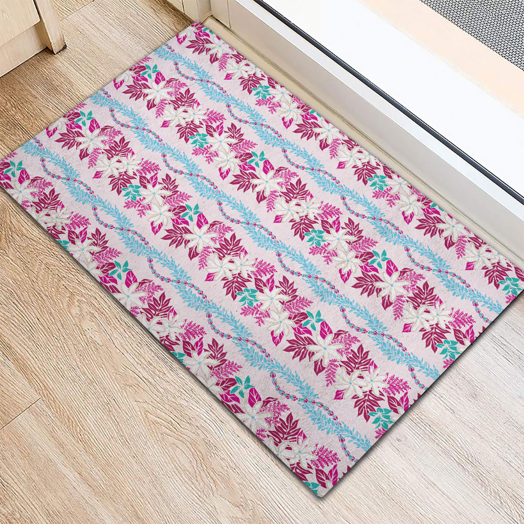 Monstera Tiare Plumeria Lei Pattern Rubber Doormat Pink Version