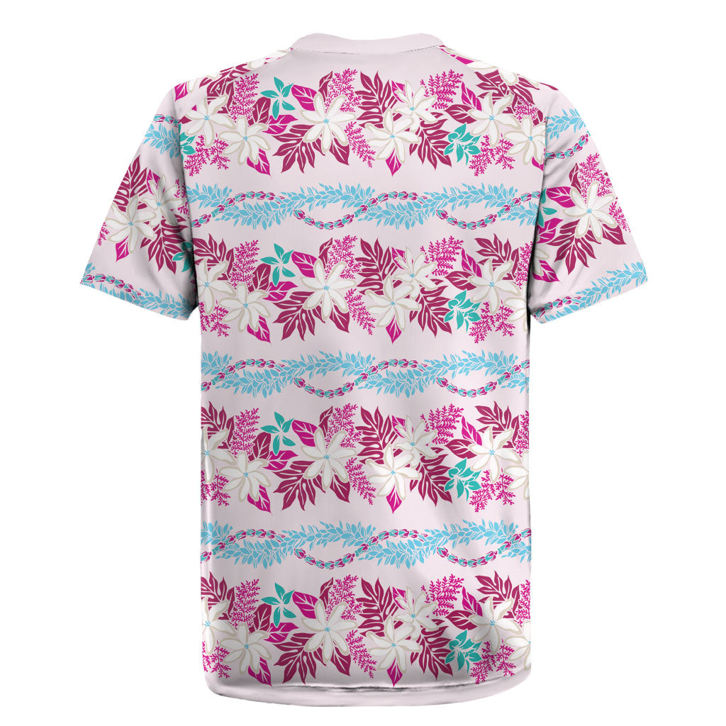 Monstera Tiare Plumeria Lei Pattern Rugby Jersey Pink Version LT01 - Polynesian Pride