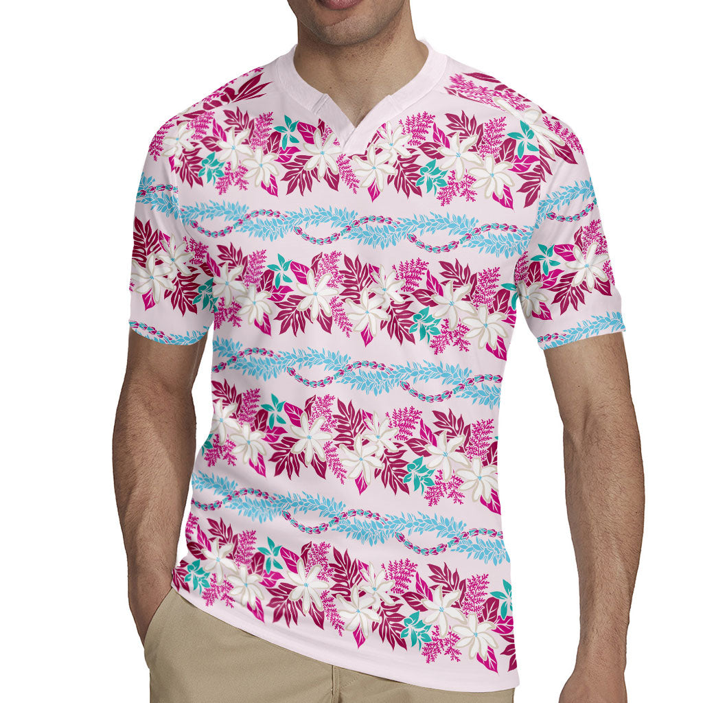 Monstera Tiare Plumeria Lei Pattern Rugby Jersey Pink Version LT01 - Polynesian Pride