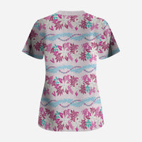 Monstera Tiare Plumeria Lei Pattern Scrub Top Pink Version LT01 - Polynesian Pride