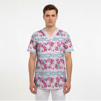 Monstera Tiare Plumeria Lei Pattern Scrub Top Pink Version LT01 - Polynesian Pride