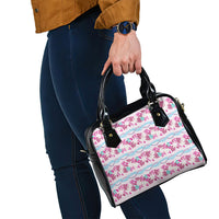 Monstera Tiare Plumeria Lei Pattern Shoulder Handbag Pink Version