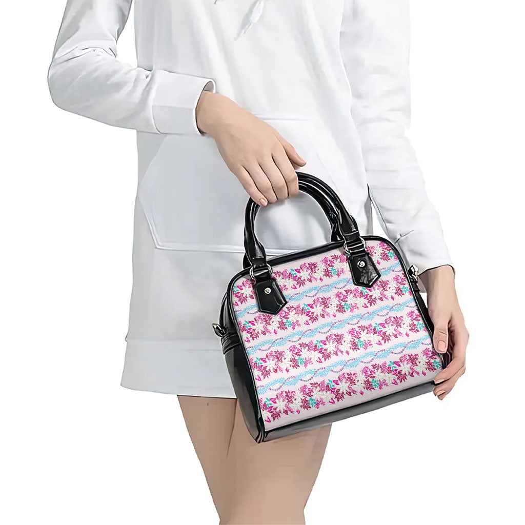 Monstera Tiare Plumeria Lei Pattern Shoulder Handbag Pink Version