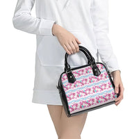 Monstera Tiare Plumeria Lei Pattern Shoulder Handbag Pink Version