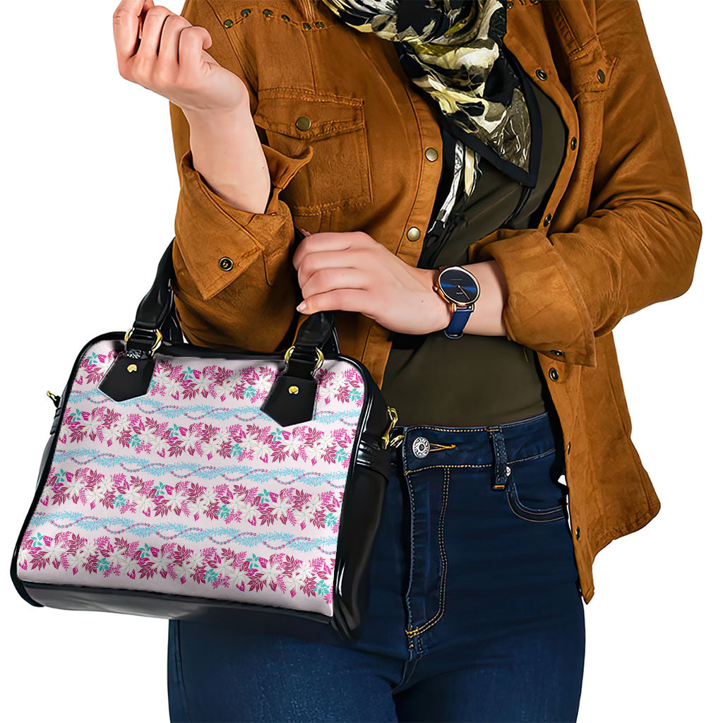 Monstera Tiare Plumeria Lei Pattern Shoulder Handbag Pink Version