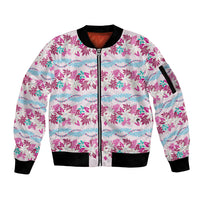 Monstera Tiare Plumeria Lei Pattern Sleeve Zip Bomber Jacket Pink Version