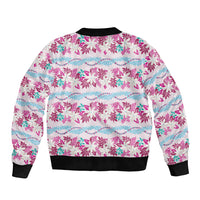 Monstera Tiare Plumeria Lei Pattern Sleeve Zip Bomber Jacket Pink Version