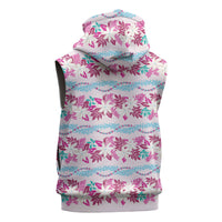 Monstera Tiare Plumeria Lei Pattern Sleeveless Hoodie Pink Version LT01 - Polynesian Pride