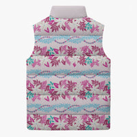 Monstera Tiare Plumeria Lei Pattern Sleeveless Puffer Jacket Pink Version