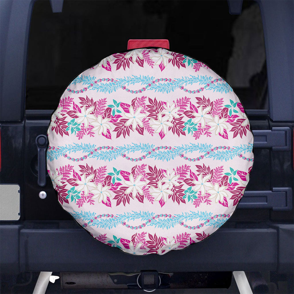 Monstera Tiare Plumeria Lei Pattern Spare Tire Cover Pink Version