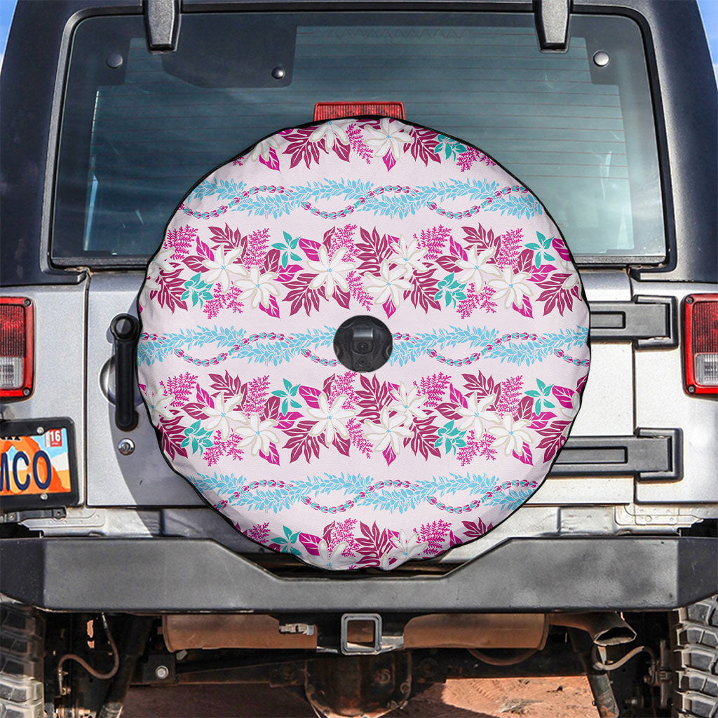 Monstera Tiare Plumeria Lei Pattern Spare Tire Cover Pink Version