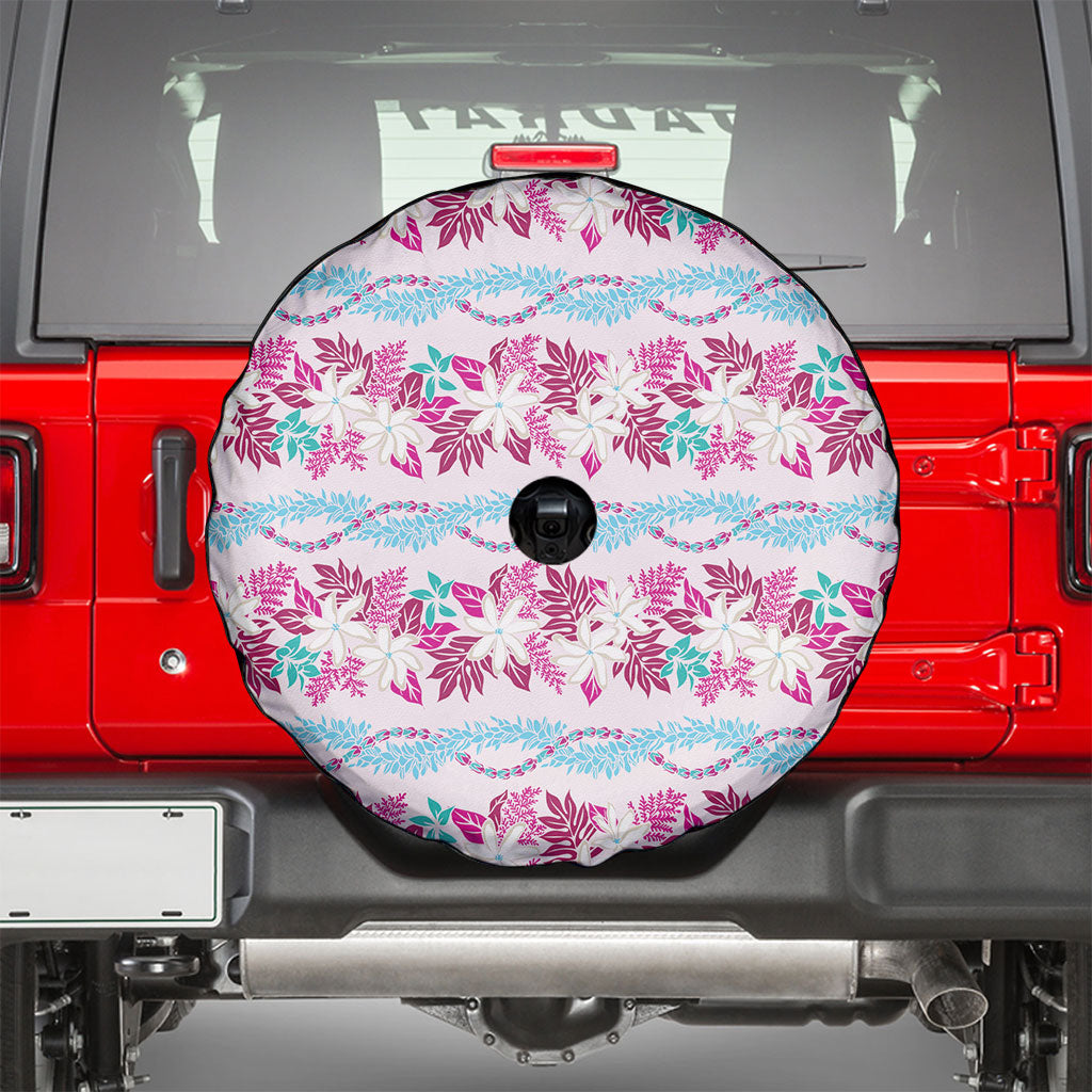 Monstera Tiare Plumeria Lei Pattern Spare Tire Cover Pink Version